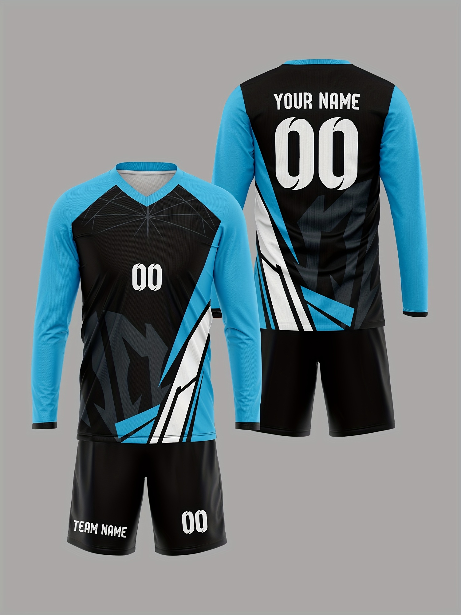 v neck long sleeve plus shorts football uniform suit customized with name and number adult jersey new student   training sports uniform comfortable breathable heat dissipation quick drying two piece top and  