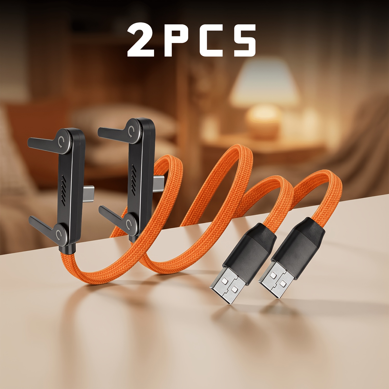 2-Pack USB A to USB C Fast Charging Cable with Foldable Stand
