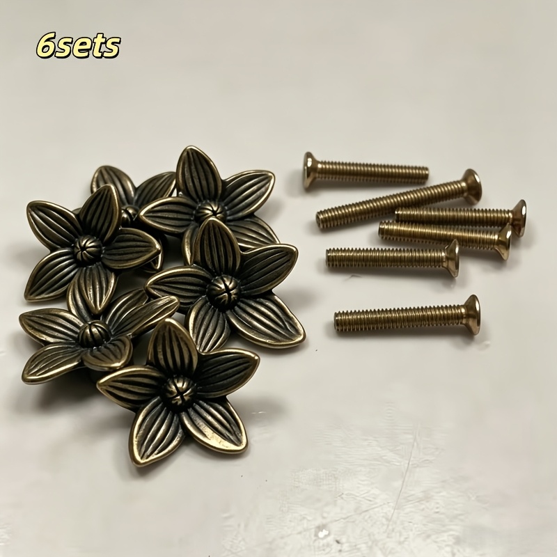 TEMU 6pcs Vintage Floral Pattern Handles, Furniture Accessories, Creative Diy, Alloy Material, Handmade Vintage Decoration, , Suitable For