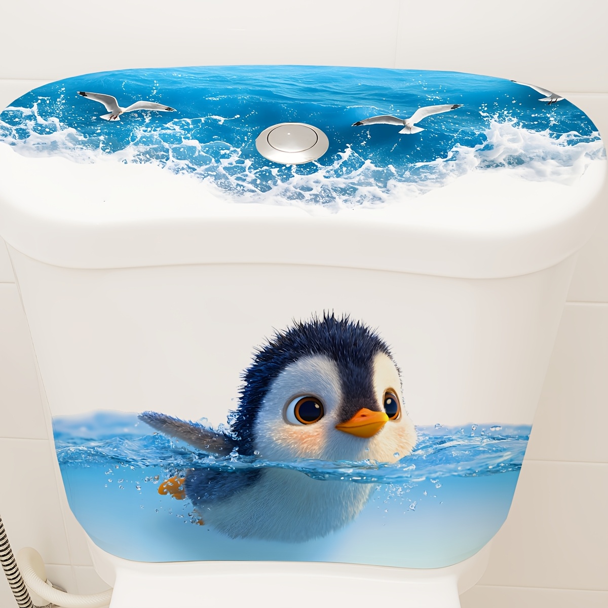 Image of Swimming Penguin Toilet Sticker, Self-adhesive And, Cute Bathroom Decoration, Easy To Clean And Leaves No Residue