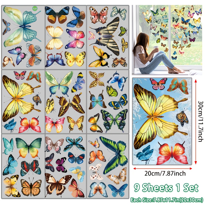 9 Sheets /59pcs Spring Window Clings, Sticker For Glass,refrigerator Decals Decor, Double-sided Window Stickers For Decoration, For Home Office Accessories Party Supplies
