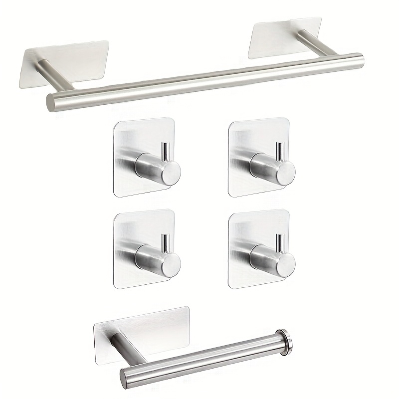 E-shop 6-teiliges modernes Badezimmer-Accessoire-Set aus Edelstahl – Elegante, wandmontierte Handtuchhalterung, Regal, Toilettenpapierhalter &