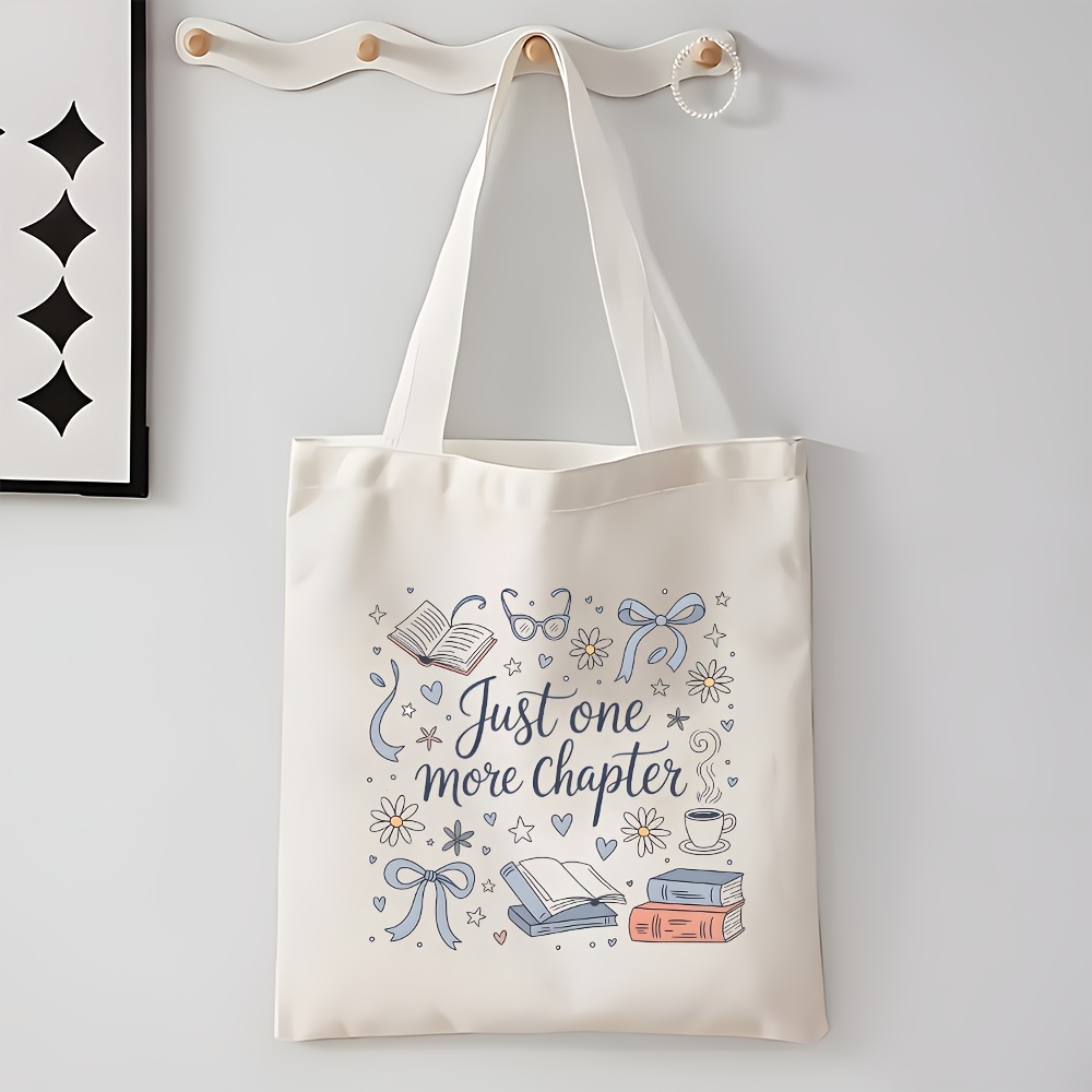TEMU 1pc Book-themed Shoulder Bag With Daisy Bow & Reading Slogan - Double-sided Print Suitable For Daily Commute,,, Book Lovers Gift, Casual Carry