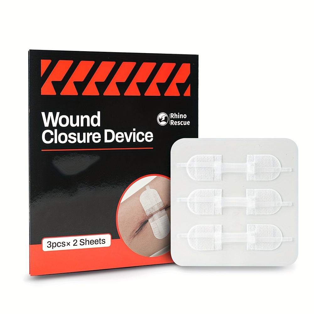 RHINO RESCUE Wound Closure Device: 6 Pieces, Zipper Protective Patches, Seamless Cutting Care Kit, First Aid Bandages - Outdoor, Sports, Home, Accidents