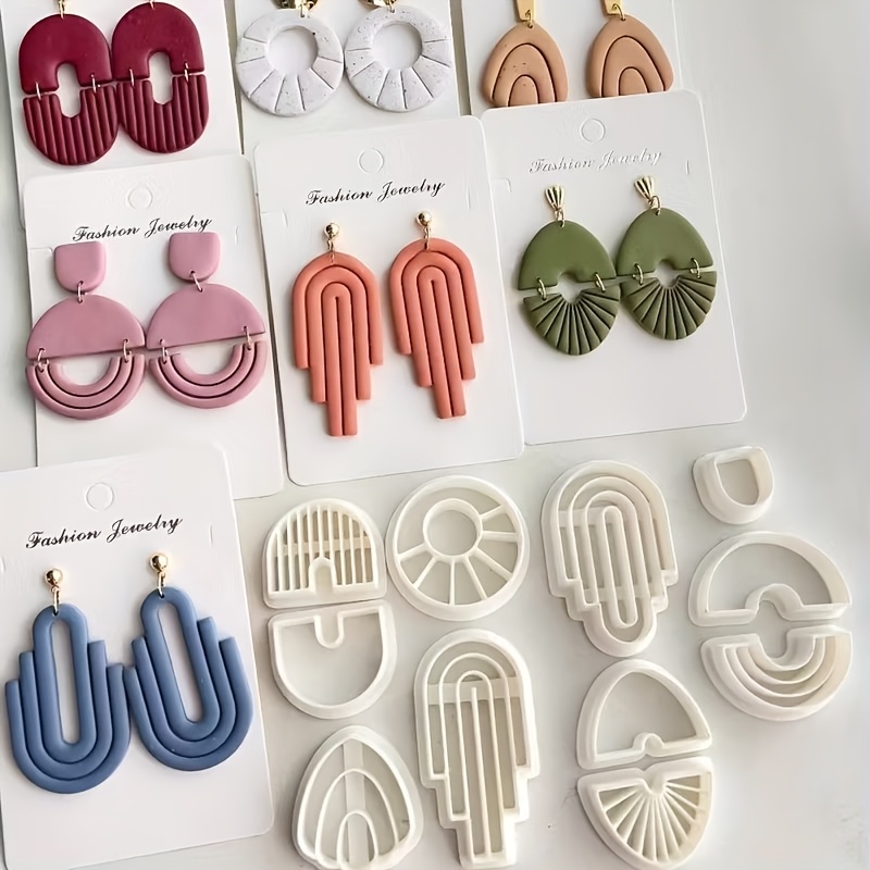 11pcs Geometric Arc Polymer Clay Cutter Mold Set, Rainbow Round Diy Earring Pendant Jewelry Cutting Mold, Manual Mold For Soft Pottery Tools