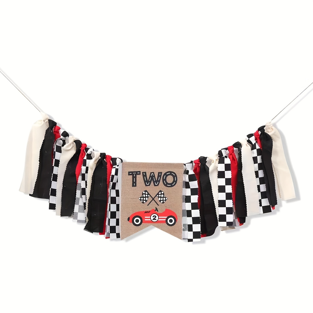 Racing 2nd Birthday High Chair Banner - Fast Car Theme Party Decor, Linen/polyester, No Power Needed