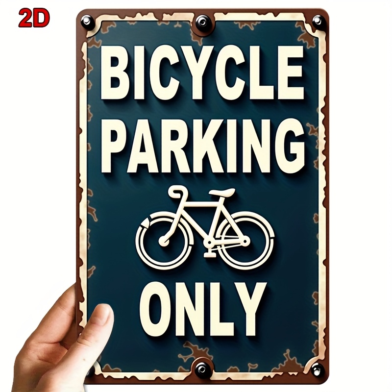 TEMU 1pc Vintage "bicycle Parking Only" Metal Sign - Rustic Iron Wall-mounted Bike Rack Sign With Distressed Edges & Retro Bike Silhouette - Outdoor/