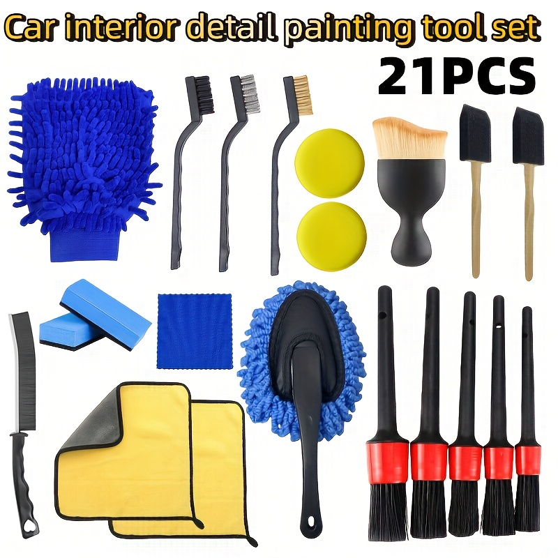 TEMU 21-teiliges Auto-Detailing-Werkzeugset, Innenraum-Bürsten-Set, Fahrzeugwartungswerkzeugsatz inklusive Spaltbürste, Reinigungsduster,