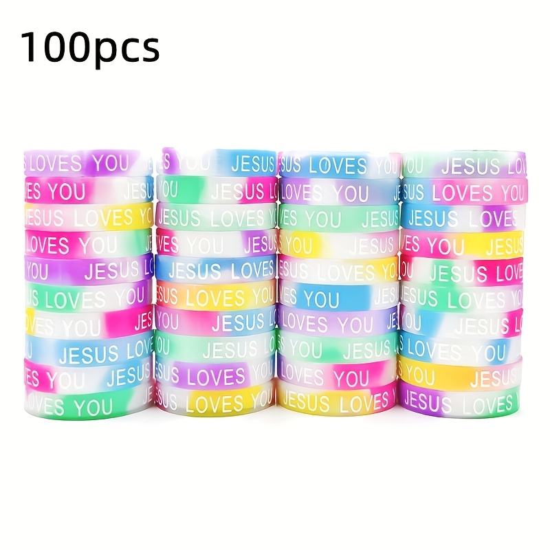 TEMU 100pcs Fashion Heart-shaped You Silicone Bracelet Set | Mixed Color Elastic Wristbands For Men And Women, Ideal For Party, Easter, Valentine's