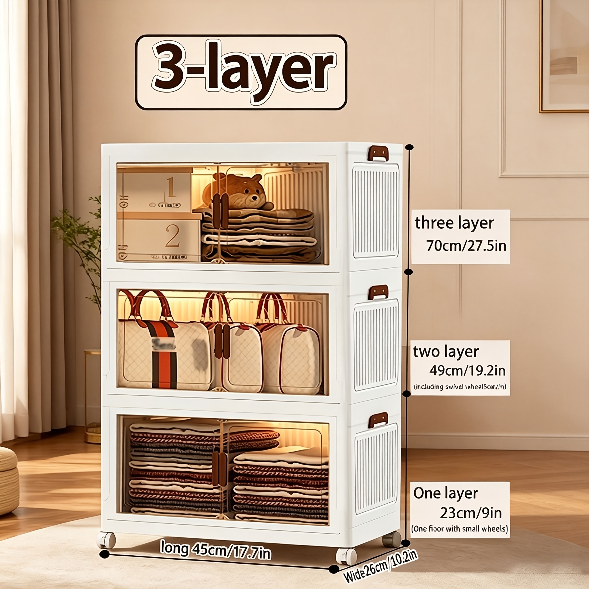 TEMU 45/50/60cm - 2/3/4/5 Foldable Storage Boxes, Large Double Opening Storage Boxes, Large Storage Boxes With Lid And Wheels, Can Store Clothes,