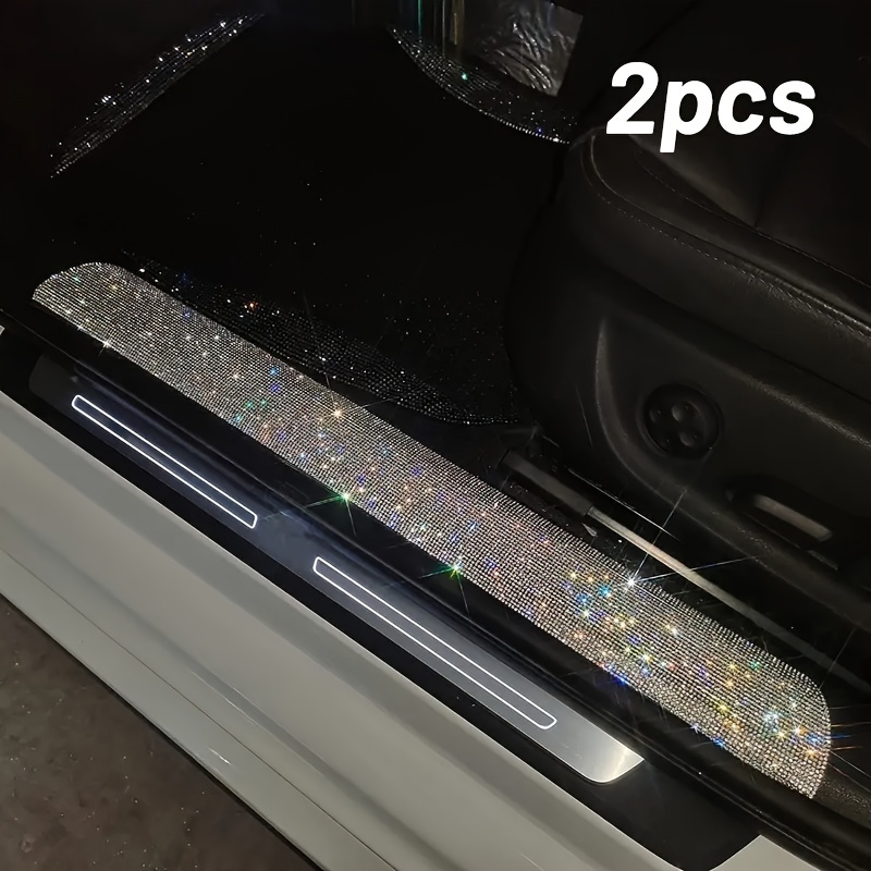 TEMU Upgrade Your Car With 2pcs Rhinestone Door Sill Strip - Shiny Crystal Decoration & Protective Drill Sticker