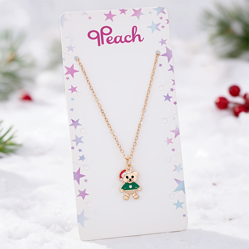 TEMU 1pc Collier Pendentif de Noël pour Filles Enfants avec Chapeau de Père Noël, Collier d' Réglable, Bijoux Festifs Mignons, Cadeau de Noël Créatif