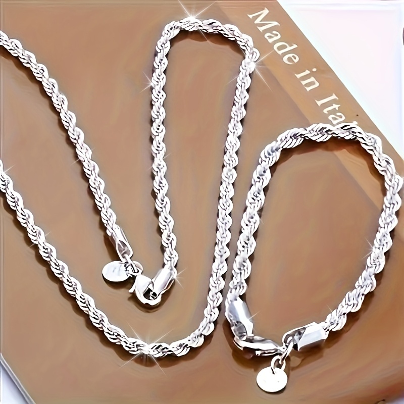 

Elegant 925 Sterling Silvery Necklace & Bracelet Set - Hip Hop Inspired, Chain For