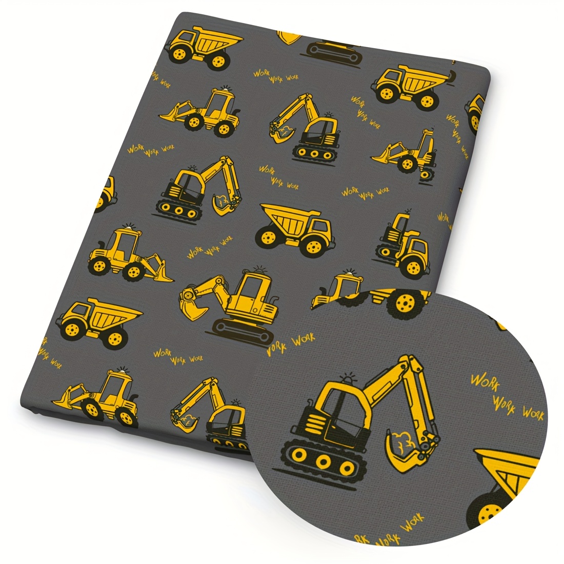 TEMU 1 tissu imprimé de véhicules de construction - 59 X 19,68 pouces (150 X 50 cm) Tissu de polyester prédécoupé avec d'excavatrices, de bulldozers