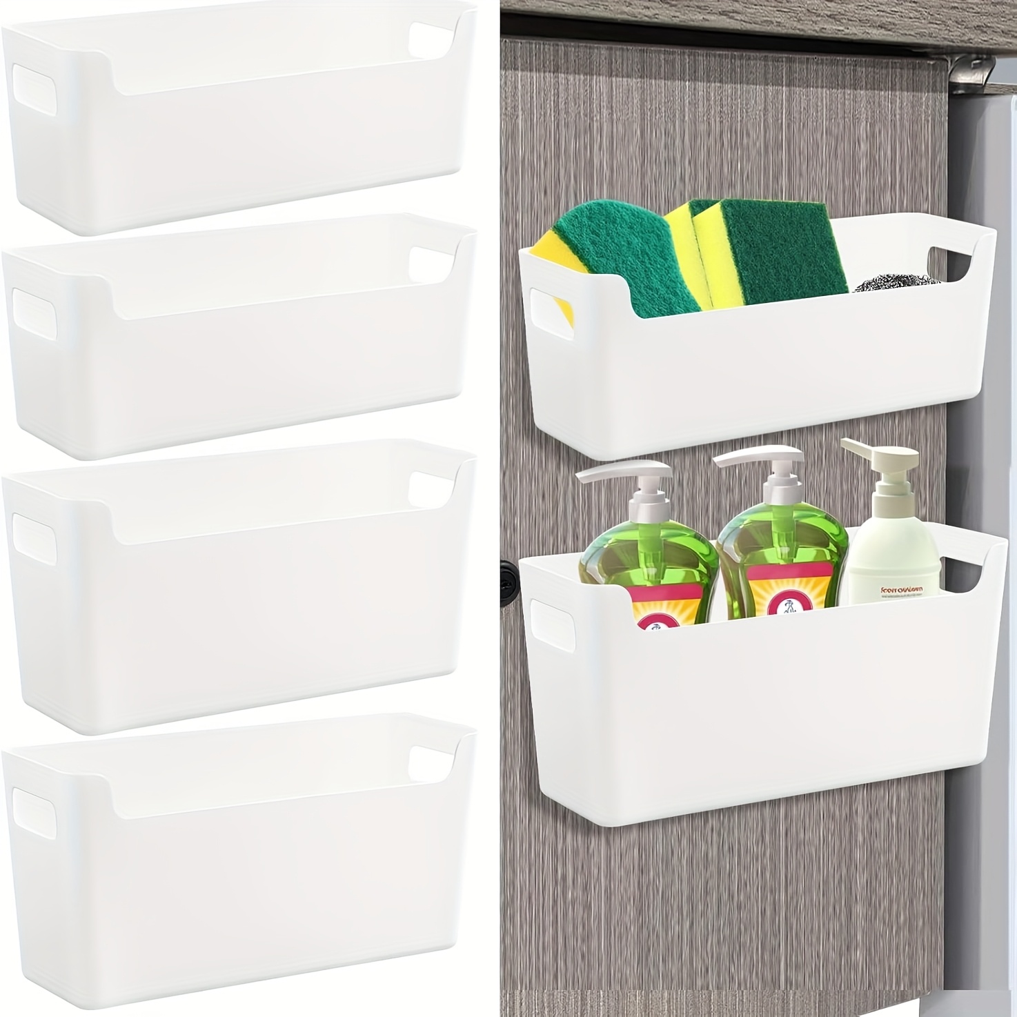 

1/2pcs Space-saving Kitchen Cabinet Door Organizer - Wall Mounted Storage Box With Hooks For Cling Film & Bags, Pp Material