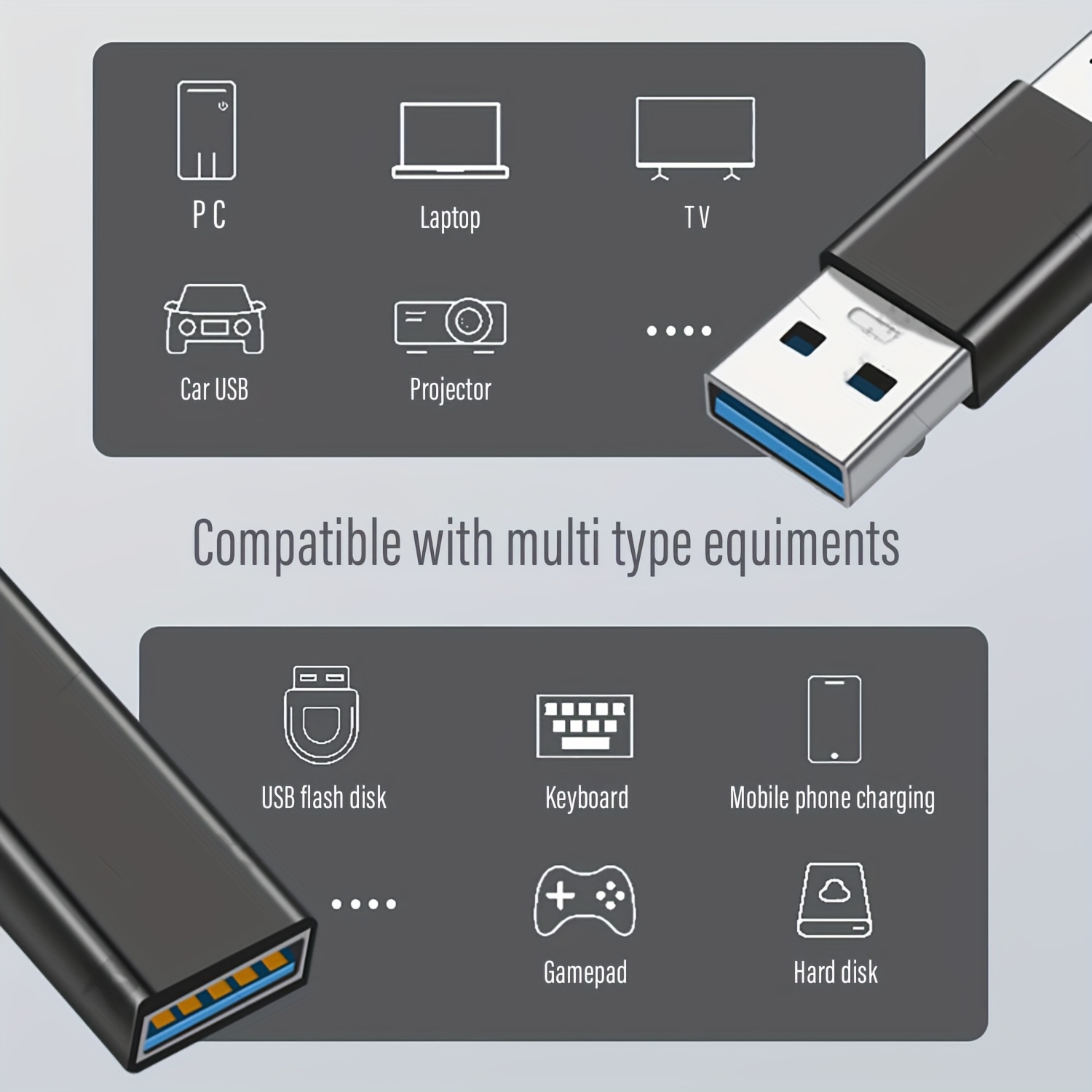 3kinds of USB 3.0 adatpers kit, USB 3.0 Female to Female and Male to Male and Female to Male, high Speed Convert Extension Coupler Connector converte,Black