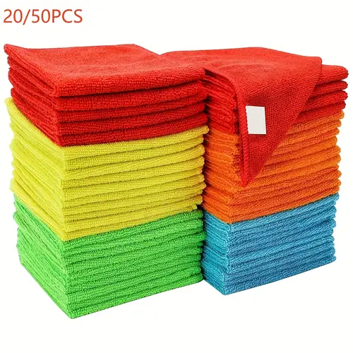 20 50pcs super absorbent quick dry microfiber cleaning cloths 25x25cm vibrant colors red orange blue ultrafine polyester fabric for kitchen bathroom car living room cleaning bathroom essentials contemporary style fabric