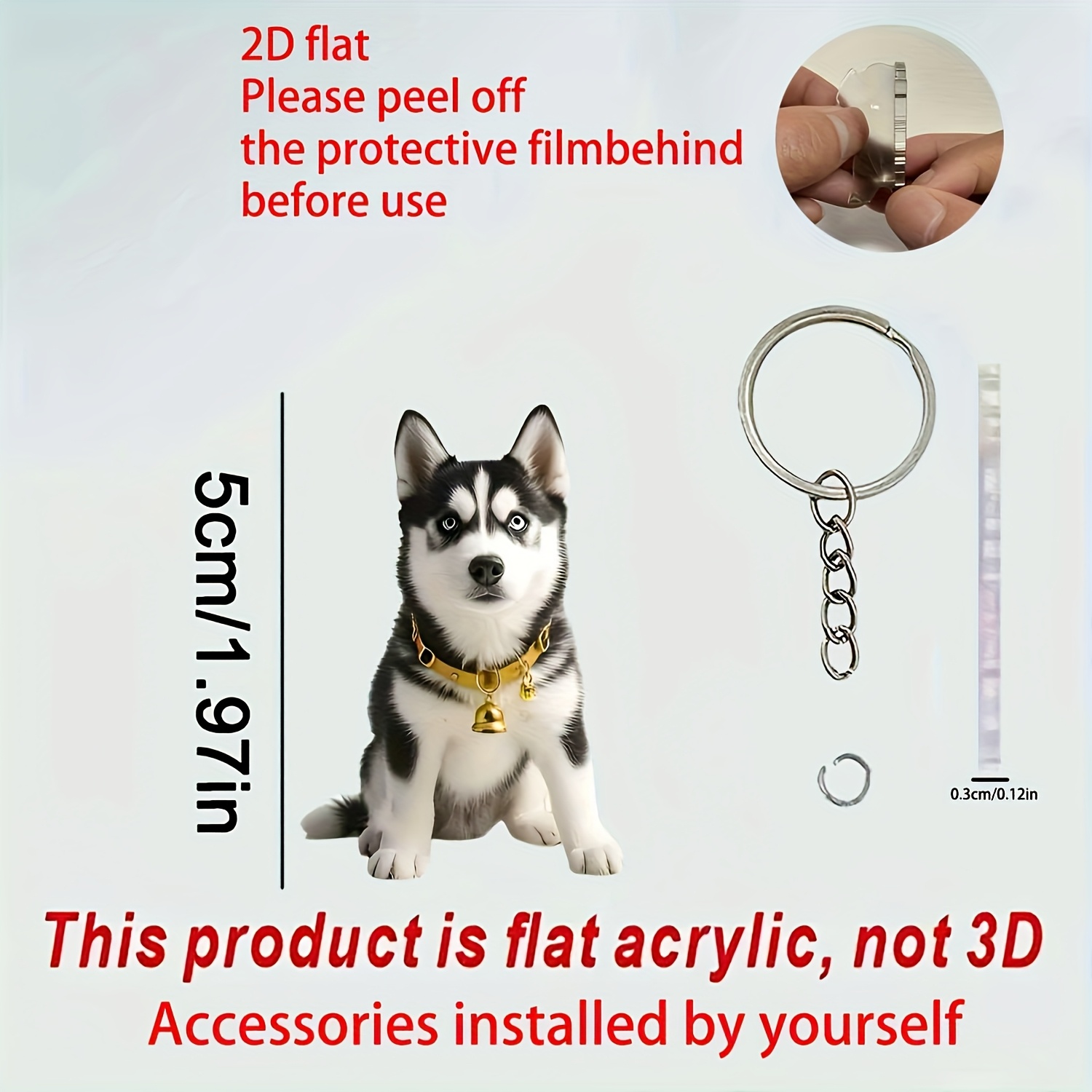 TEMU 2d Flat Acrylic A Fashionable Bell Husky Decorative Keychain, Key Chain Pendant, Suitable For Elegant Backpacks, School Bags, Car Keys, Wallets,