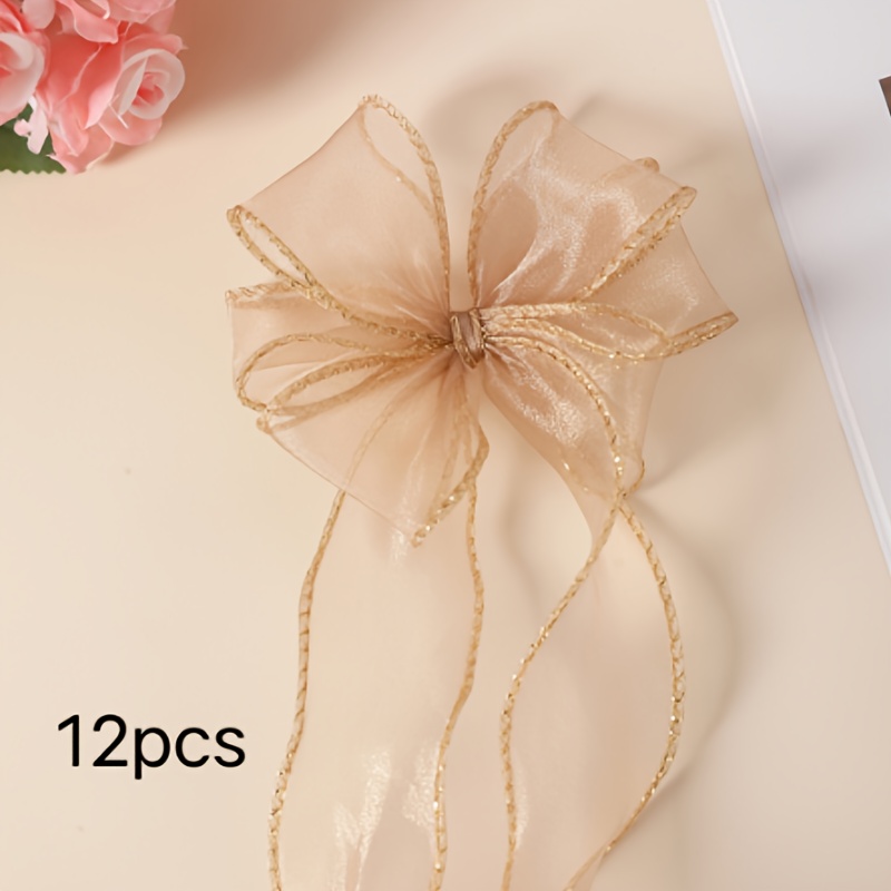 Image of 12pcs Gold- 3-layer, Handmade Bows, Craft Decorations, Suitable For Bouquet Packaging, Weddings, Birthdays, Christmas Party Gifts, Gift Packaging, Clothing Additions