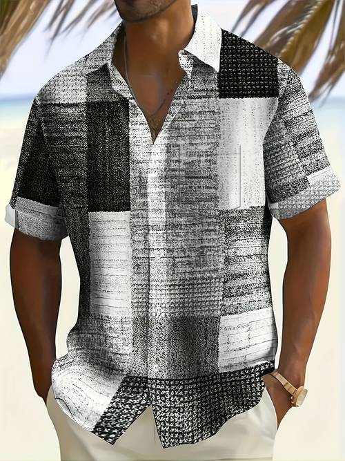item picture mens vintage geometric pattern short sleeve button up casual shirt with top for outdoor activities holiday as gifts