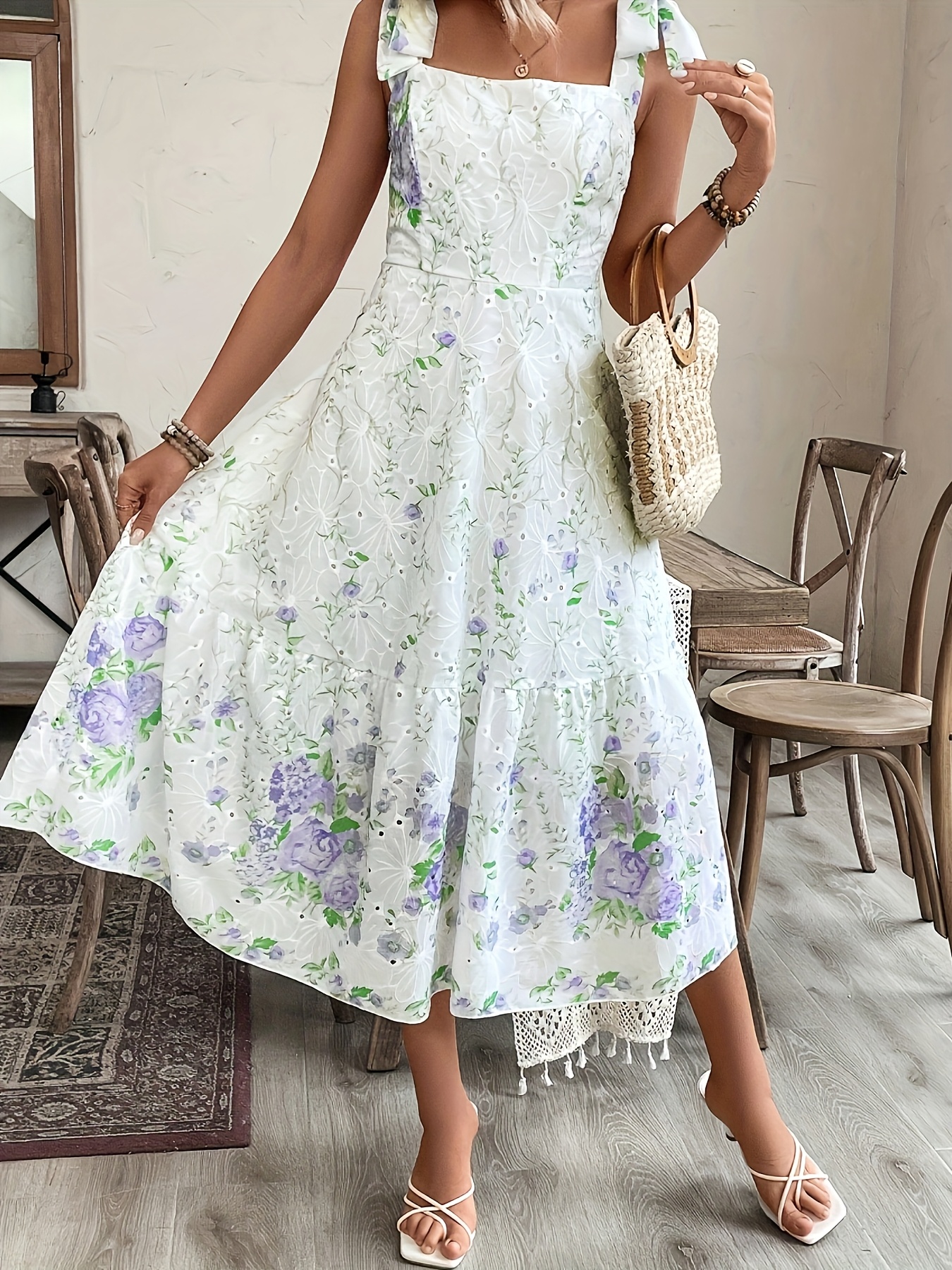 white dress with flowers sold on Temu United States