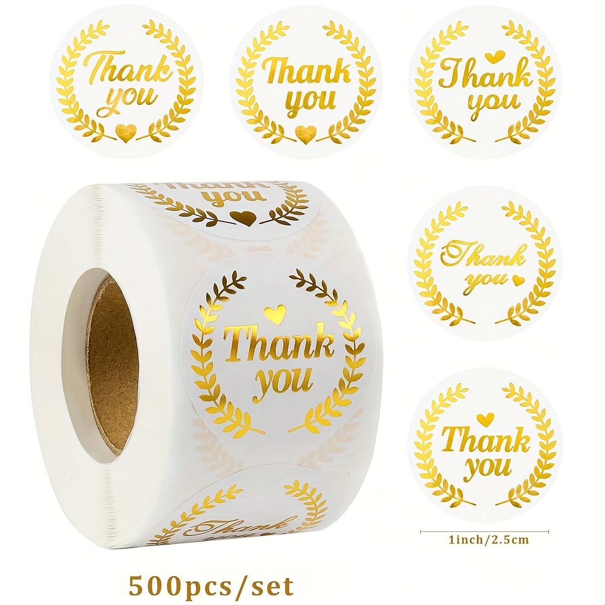 E-shop 500 Aufkleber/Rolle, Goldene "Danke"-Aufkleber, 1 Zoll Runde, Vinyl, Glitzernd, Einweg, für Geschenkkarten, Hochzeitsgeschenke, Umschläge,