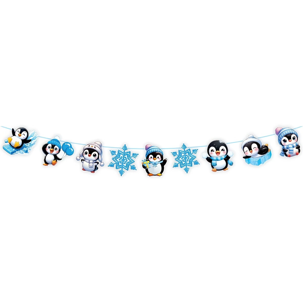 TEMU 9pcs Banner & Backdrop Decorations - Winter Themed Suitable For Birthdays, Weddings, Showers With Penguin Cutouts & Snowflake Flags, - Paper