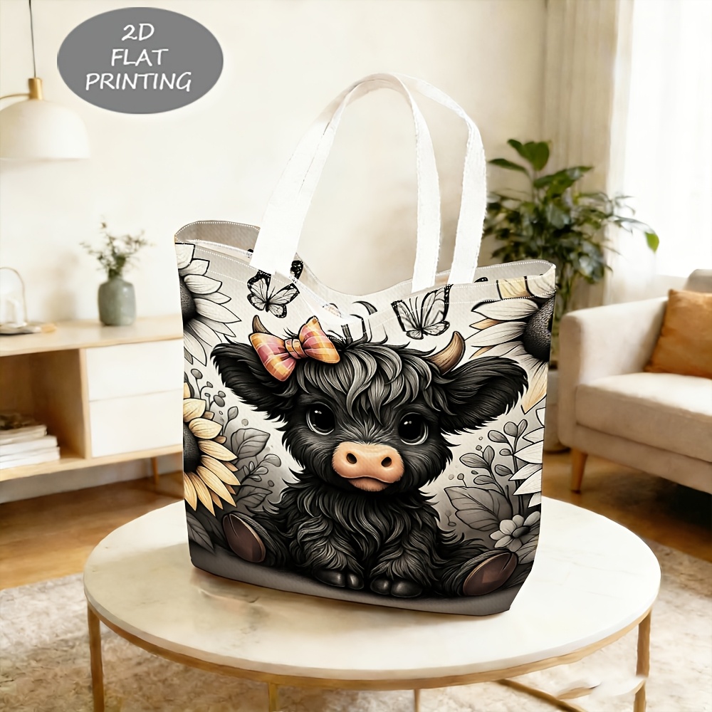 TEMU 1pc Single-shoulder Bag, 2d Flat Cute With Bow Double-sided Print Shoulder Bag, Everyday Use Tote Bag, Reusable, Fine , Stylish And Casual,