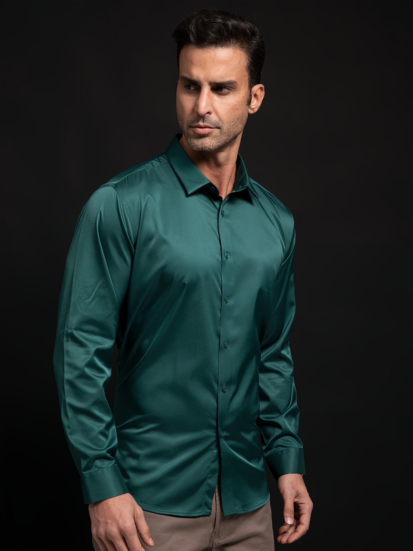 Satin Silk Mens Silk Button Down Silk Satin Shirt Men Long Sleeve Slim  Tuxedo Shirts Casual
