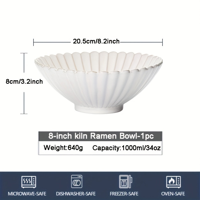 Image of 1pc, 1000ml/34oz Kiln- Glaze Vintage 8.2 Inch Ramen Bowl Ceramic, Japanese Noodle Bowl, Soup Bowl, Large Bowl Household Commercial