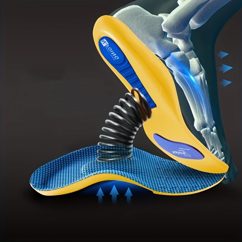 1pair/2pcs TPU New Sports Elasticity Insoles for Shoes Sole, Shock Absorption Breathable Running Insoles for Feet, Insoles Yellow & Blue