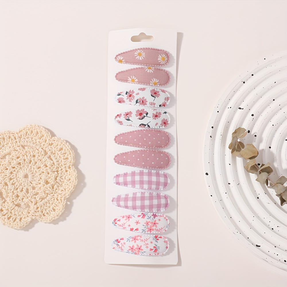 Image of 10-pack Fabric Printed Embroidery Bb Hair Clips For Daily Wear And Travel