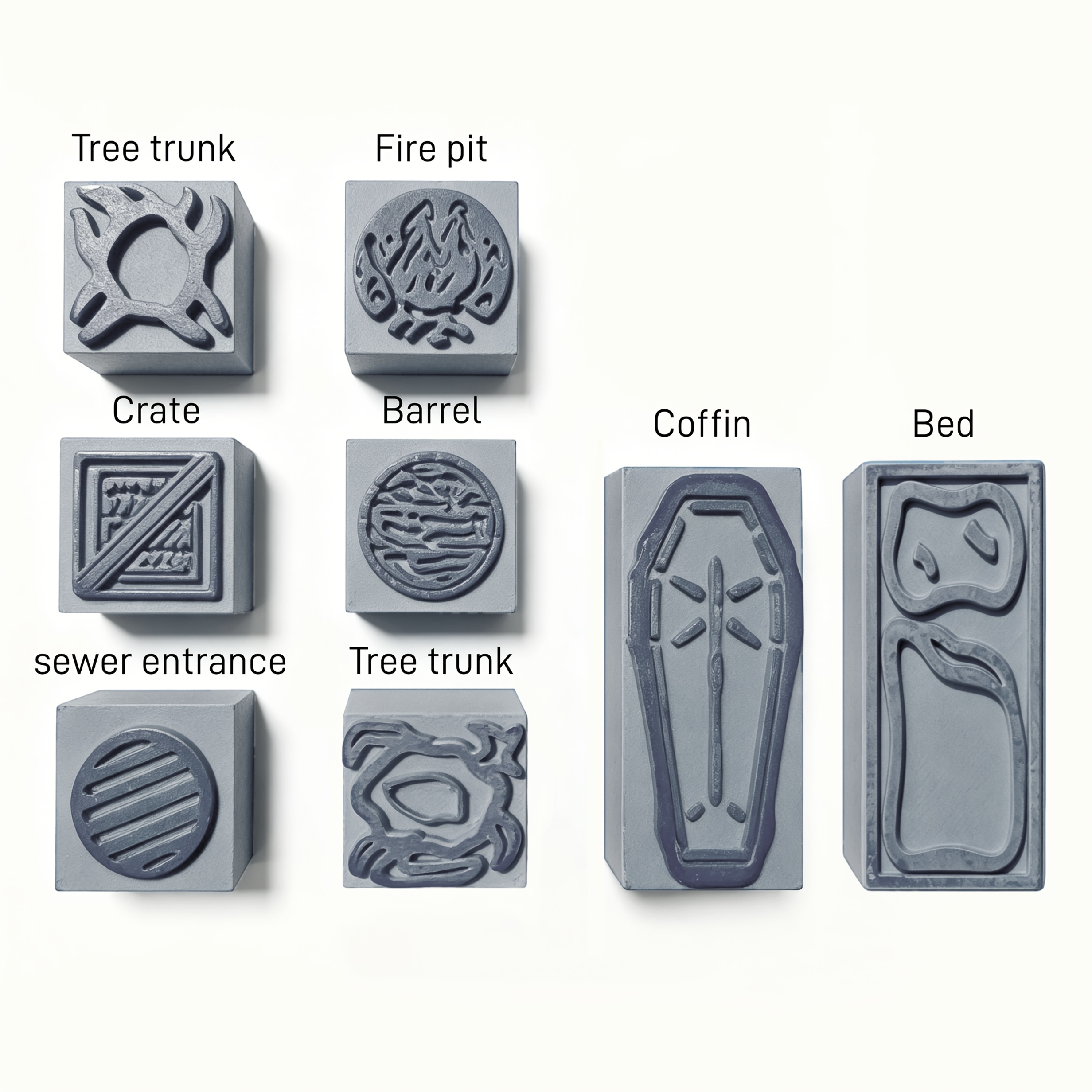TEMU Vol.2 8pcs Tampons de Terrain Modulaires DND | Tampons de Carte de RPG Standard de 1 pouce, Caisse Lit Cercueil pour la Cartographie de Jeu de