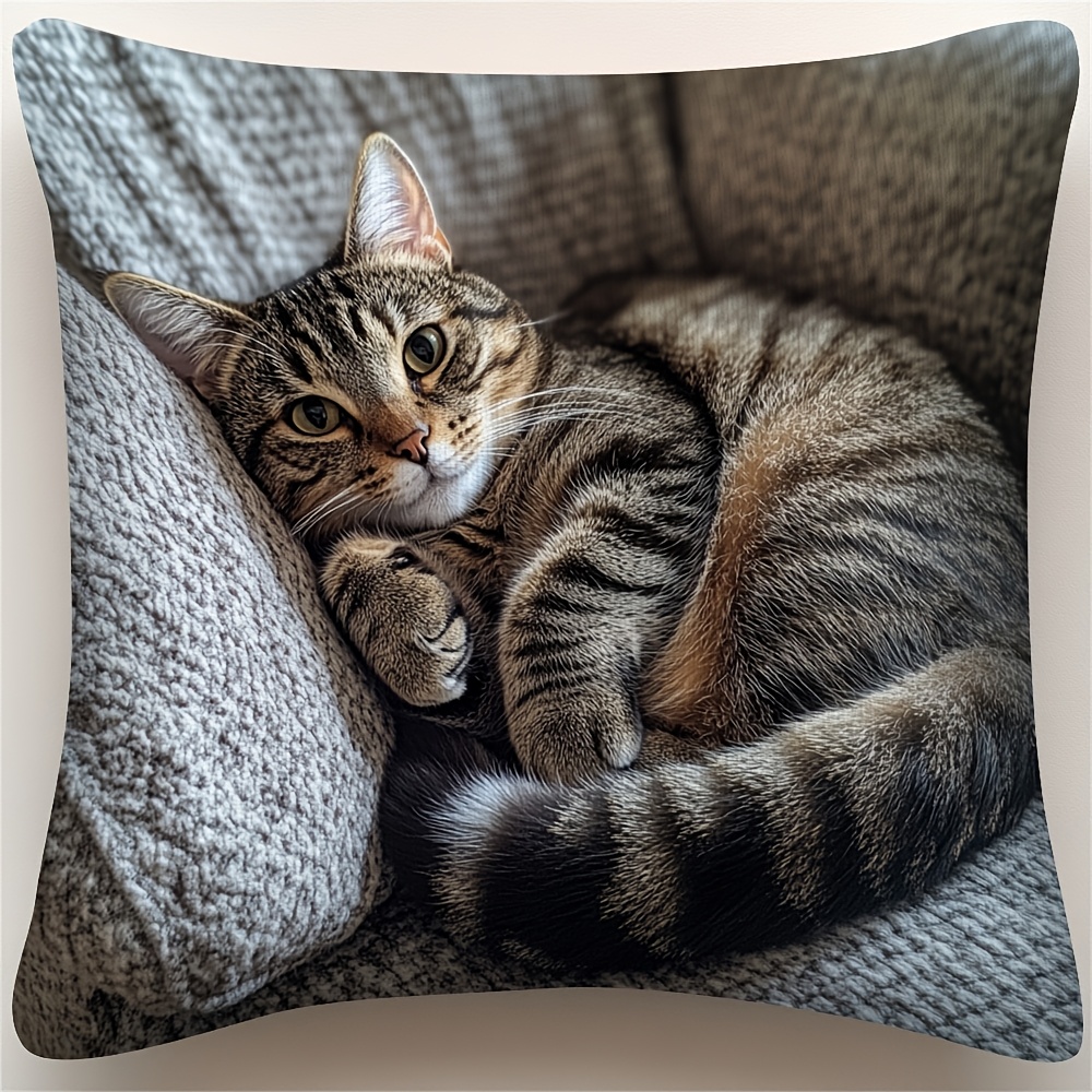 

Housse de Coussin Chat Tabby - -, Lavable en Machine, Parfaite pour la Décoration de Noël & Saint-Valentin (Coussin Non ), Confortable, Ajoutant Charme et Chaleur, Insert de Coussin