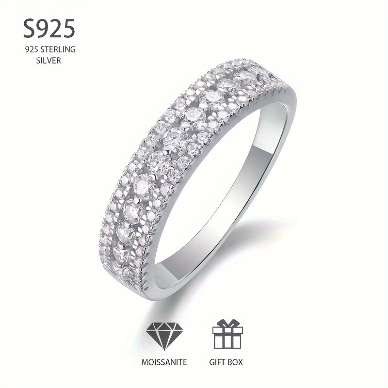 

1pc Moissanite 925 Sterling Silver Ring, Stylish Row Ring For Men And Women, Suitable For Party Birthday Gift Anniversary.