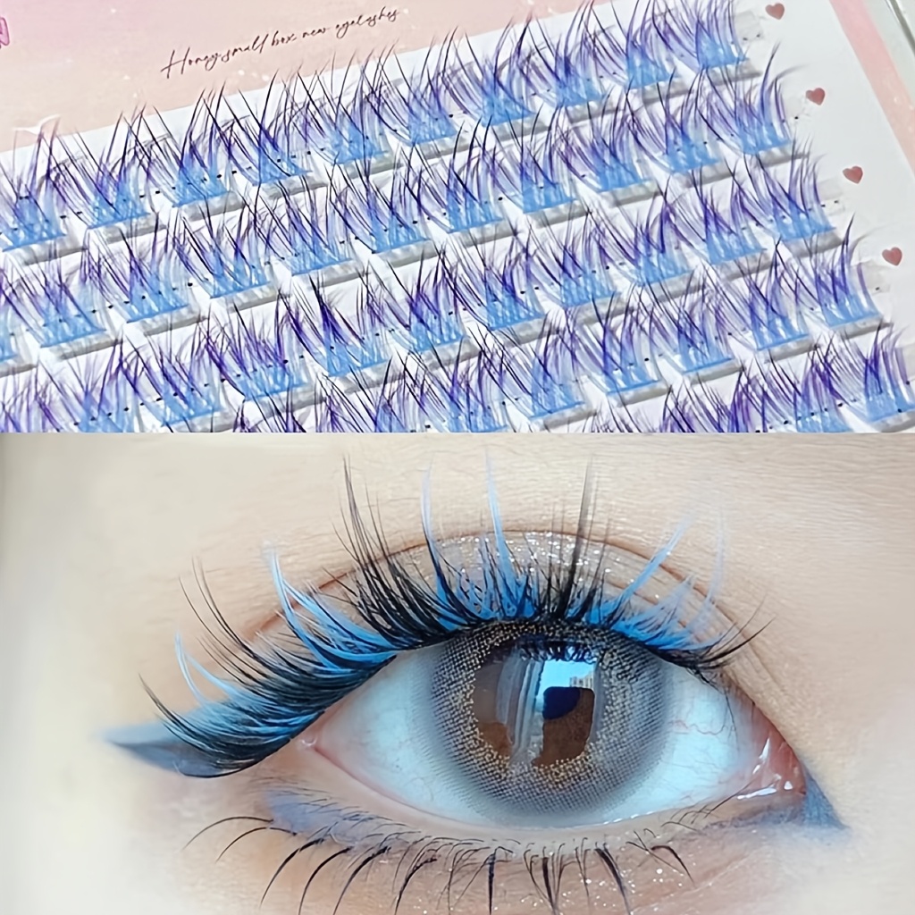 

60 Mixiaohe Color Eyelash Extensions - Diy Lazy European & American Comic Style, Mixed Anime/cosplay/doll Extra Thick C , Self-adhesive Colored False Eyelashes, 10-15mm Length