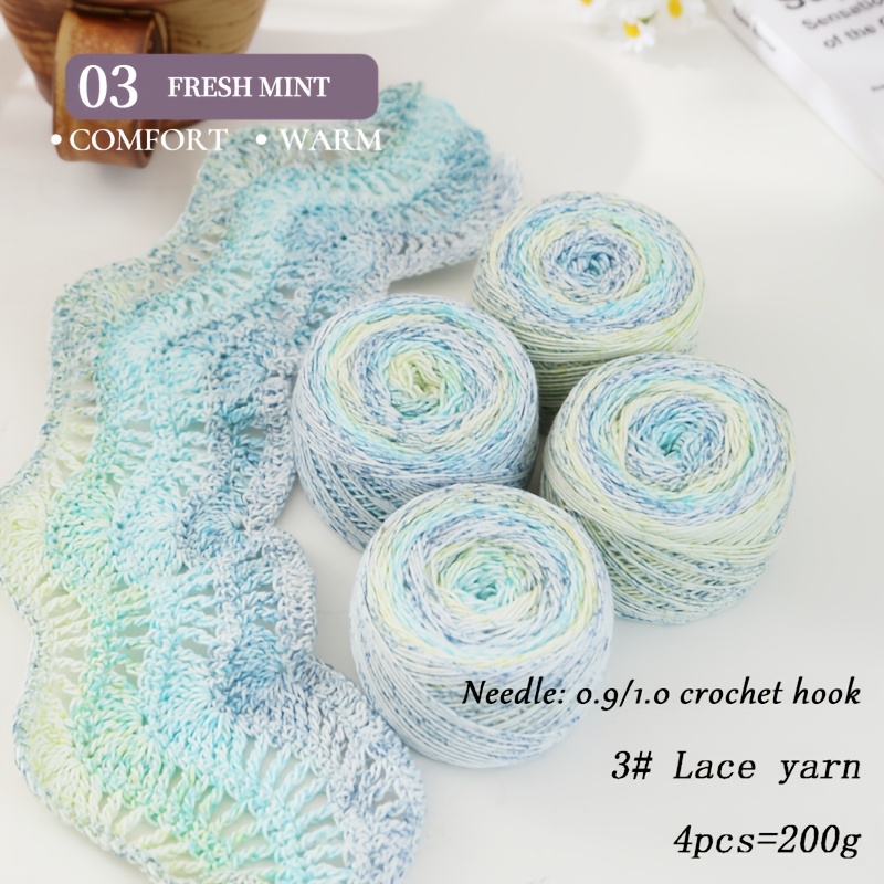 Image of 4-pcs=200g Lace Cotton Crochet Shawl Yarn, Blanket Yarn, Hand-knitted, Spray-dyed Ombre Color, Soft Texture, Cute Finished Product
