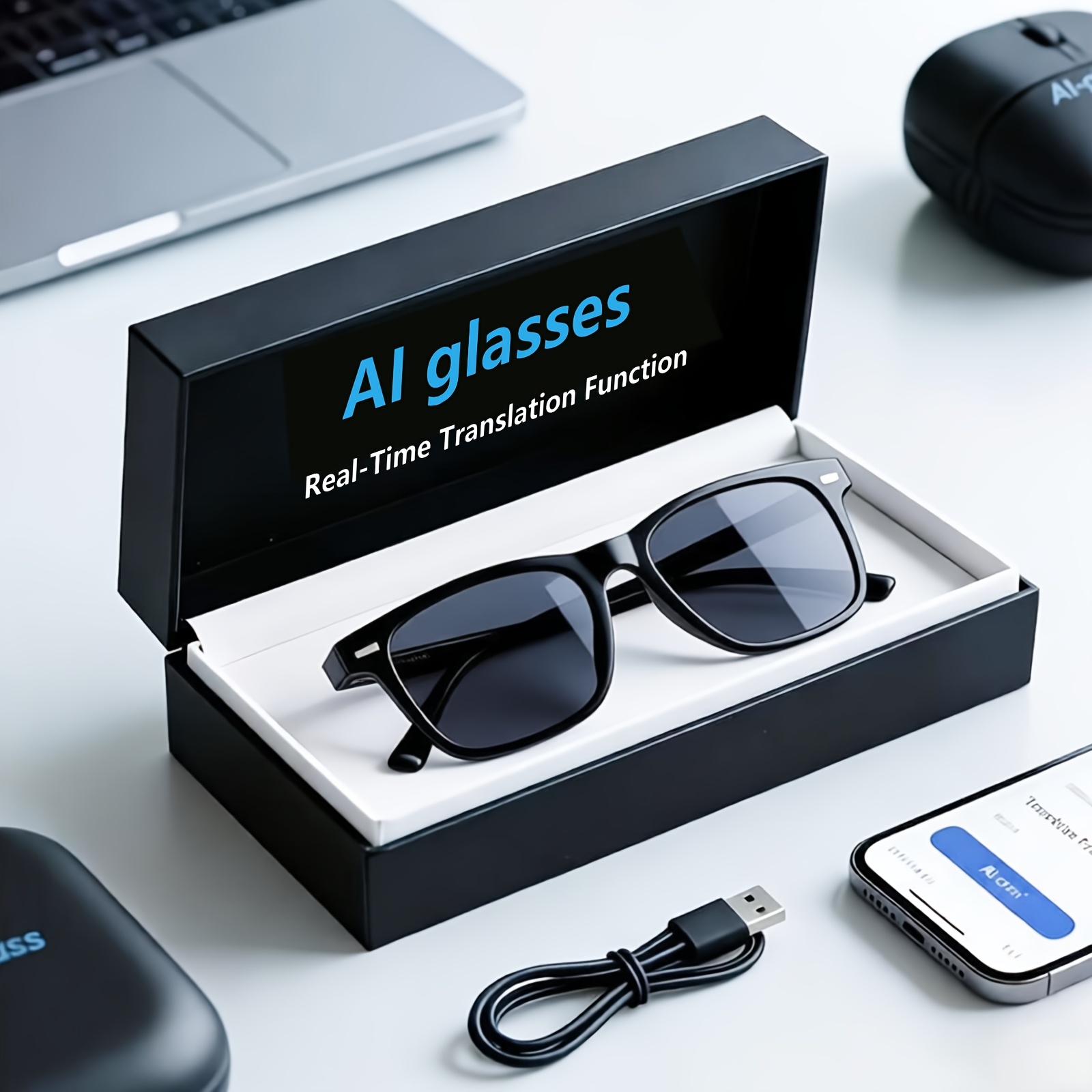 TEMU 2026 New Model Ai Smart Glasses, -functional Cutting- Conference Real-time Translator, Wireless Wireless Headphones For Listening To Music And