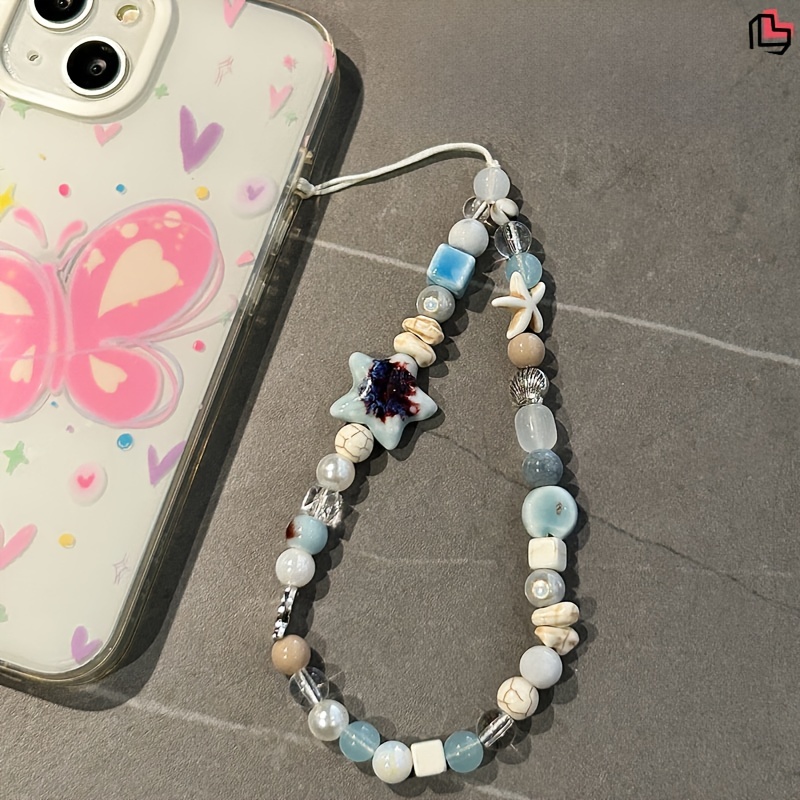 

Handmade Ocean-inspired Beaded Phone Lanyard Strap With Starfish And Star Accents, Diy Camera Charm, Creative Anti-lost Wrist Strap For Cellphone Cases, Earphone Cover, Bag Accessory For Women