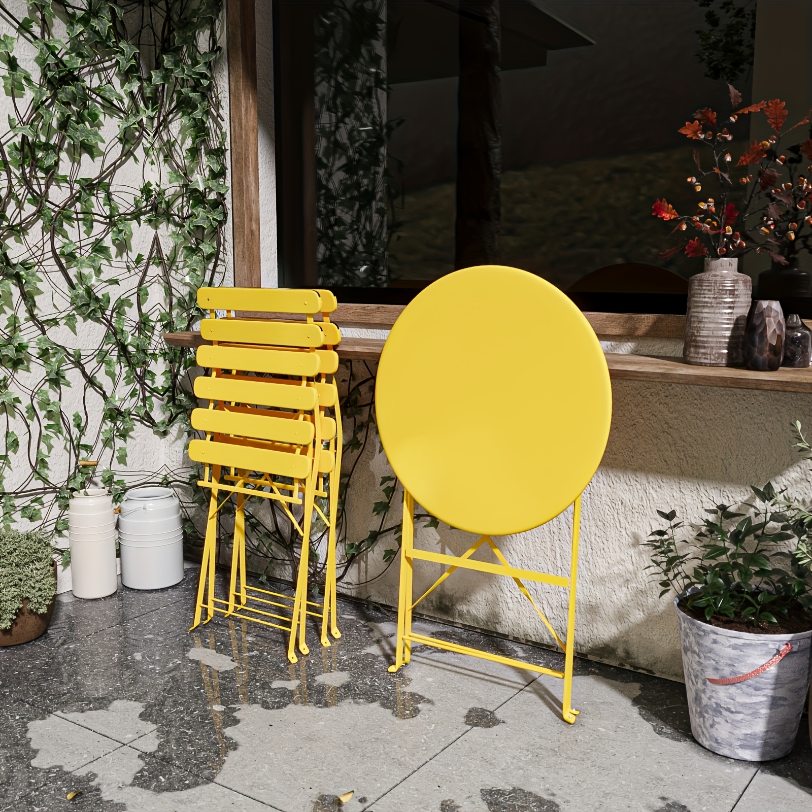 3pcs Patio Bistro Set Outdoor Furniture Set Folding Bistro Table And Chairs With Premium Steel Frame Weather Resistant Conversation Set For Bistro Balcony Porch Yard Garden