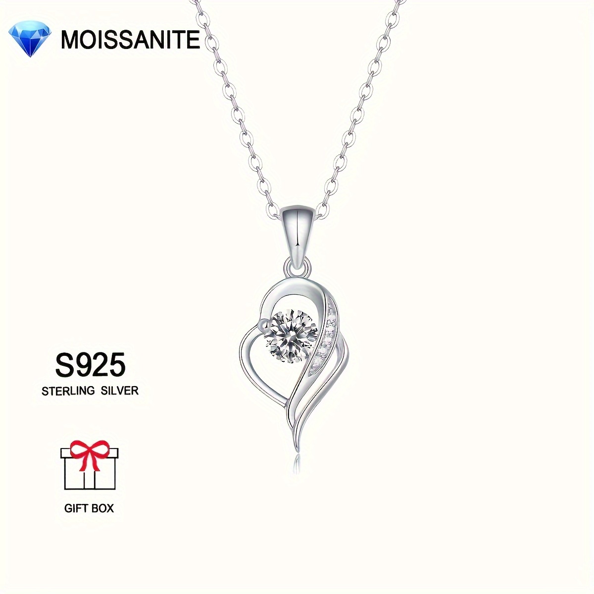 

Lovessom 0.5 Carat Moissanite Heart Pendant Necklace - Elegant 925 Sterling Silvery Clavicle Chain For , Perfect Gift For Valentine's, Mother's Day,