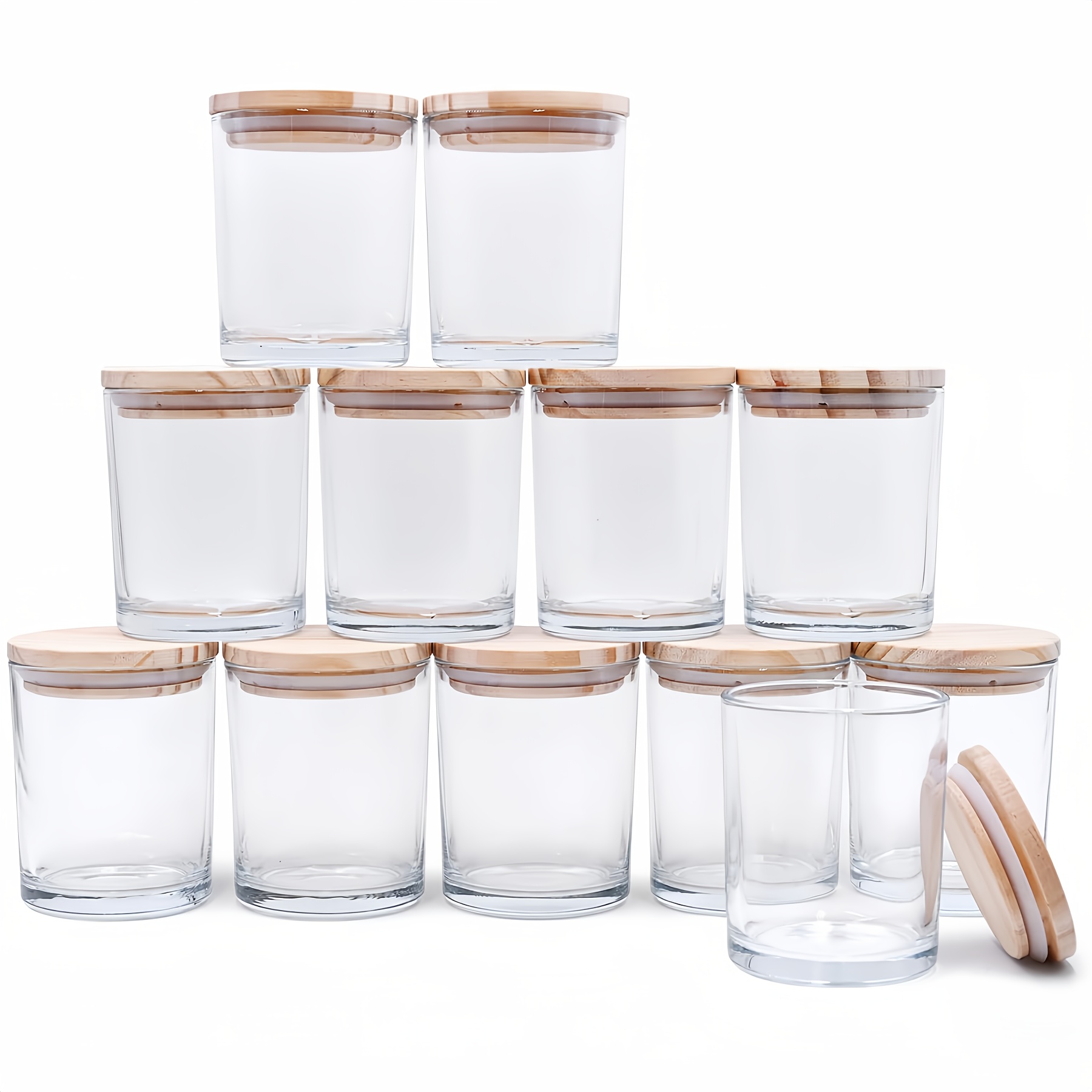 

6pcs/12pcs Glass Candle Jars With Lids – 6oz Glass Jars With Lids, Transparent Glass Storage Jars, Transparent Candle Jars For Candle Making, With Wooden Lids