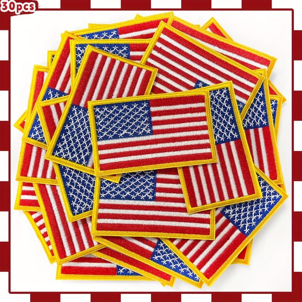 

30 Pcs Yellow American Flag Embroidered Patch Applique Adhesive Patch Ironing Decorative Patch For Jacket Jeans Hat Trucker Hat Vest Backpack