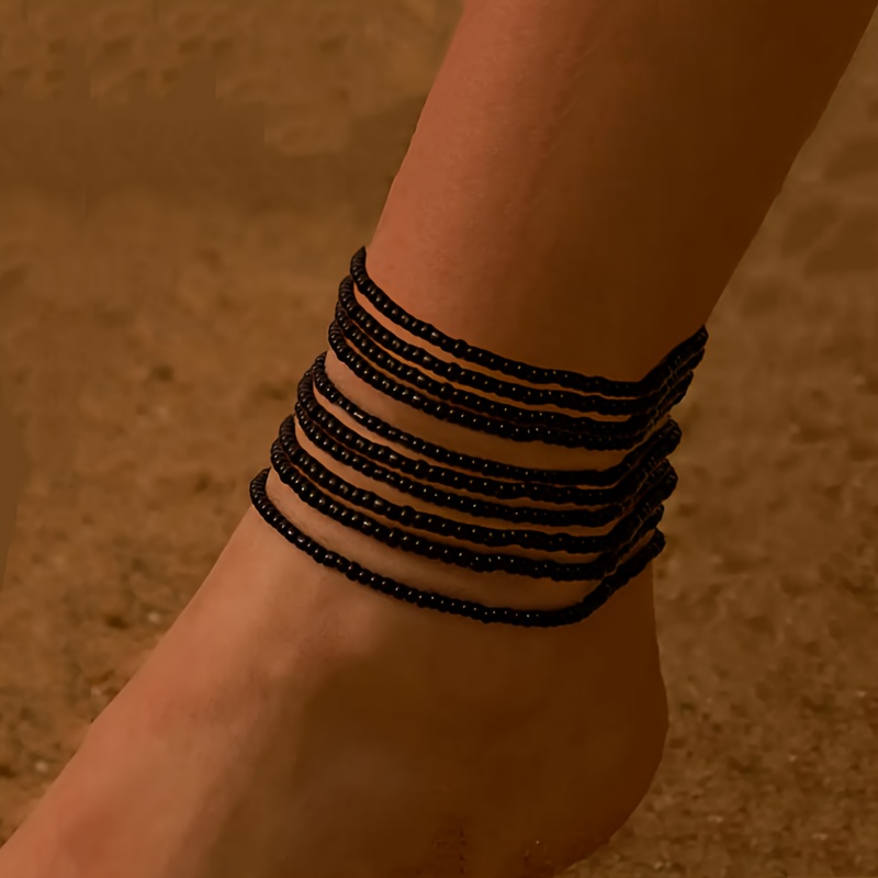 10pcs Set Bohemian Style Bead Multi-layered Stacked Women's Beach Anklet