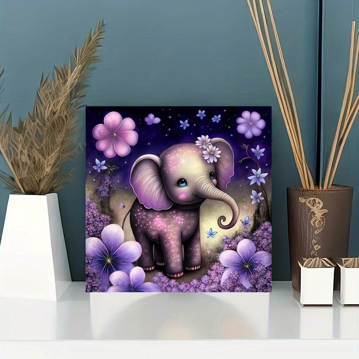 1pc 11.8×11.8 Inches DIY 5D Frameless Diamond Painting Cartoon Animal  Series Elephant And Flowers Beautiful Wall Art Decor Mosaic Home Art Gift