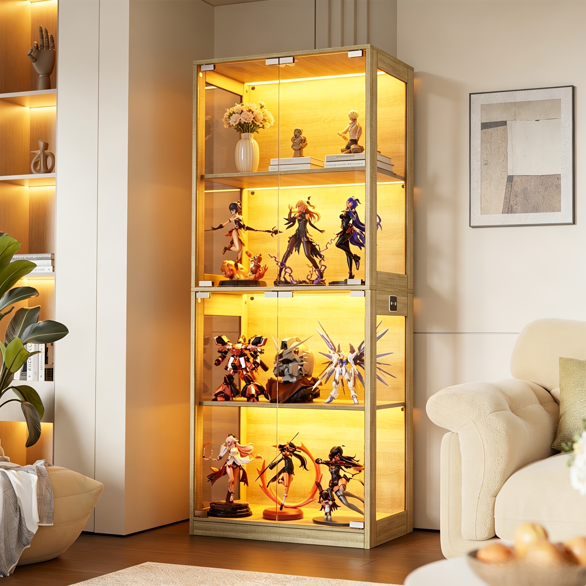 Glass Display Case, Four-layer Glass Display Case, , Multi-functional Dustproof Display Case, Suitable For Living Rooms, Bedrooms, Offices, And Studies