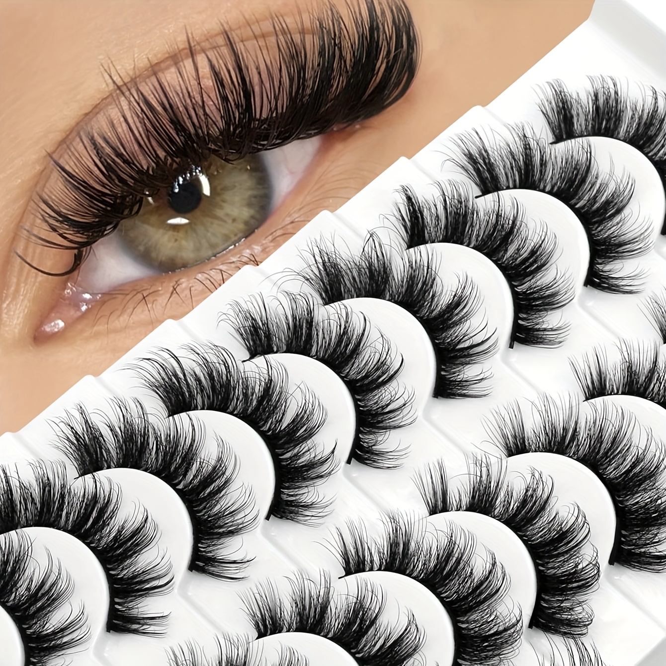 10 Pairs Jieshm Fluffy 3d Strip False Eyelashes - Thick, Messy, Beginner-friendly Fake Lashes In Black, C/d , Lengths (10-18mm)