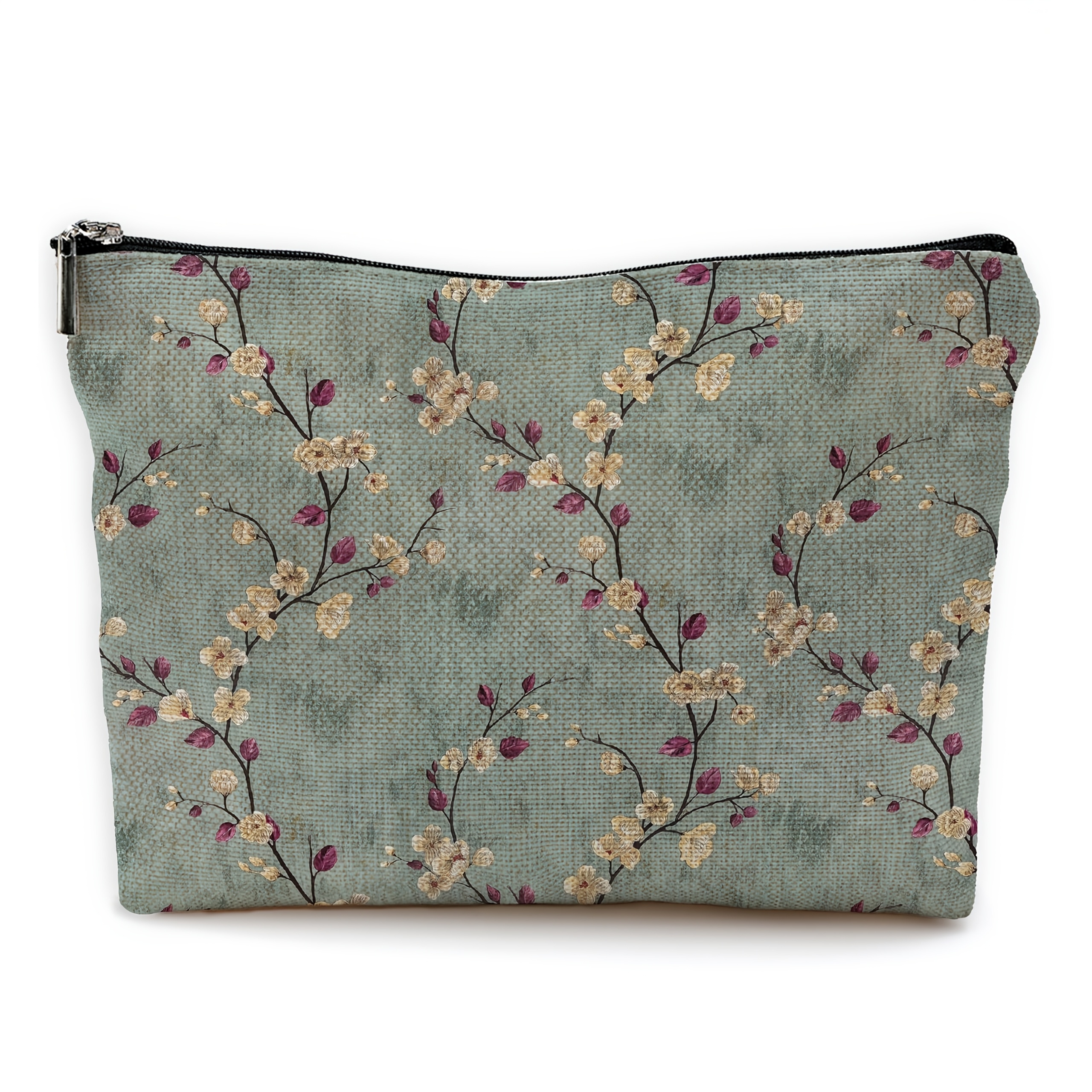 Vintage Makeup Bag, Green Cosmetic Pouch Retro Floral Coquette Cosmetic Bags For Women,retro Chinoiserie Sage Green Aesthetic Makeup Bag, Vintage Green Cosmetic Bag