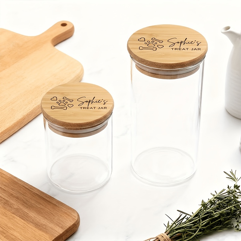 Personalized Dog Food Storage Glass Jar with Bamboo Lid