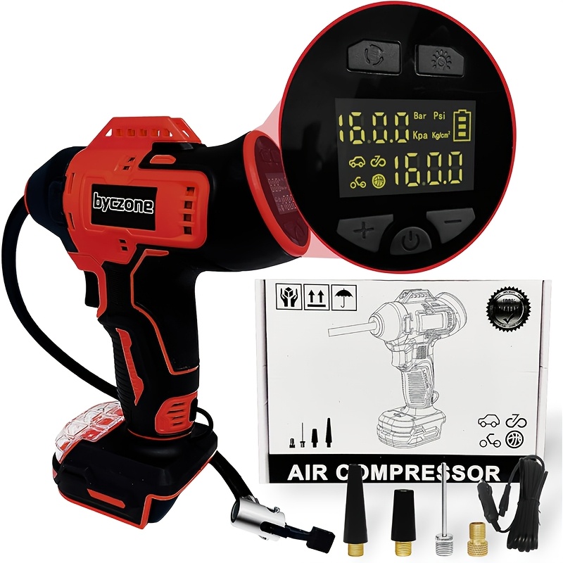 TEMU Cordless Tire Inflator Air Compressor Compatible With 18v Battery, 160psi Portable Handheld Air Pump With Digital Pressure Gauge For Motorcycles Cars Bike Auto (no Battery)